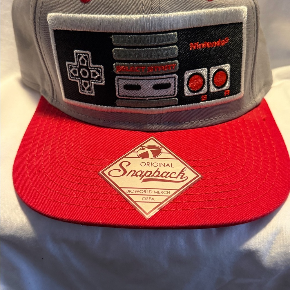 Nintendo NES Controller Snapback Hat Adjustable Baseball Cap Gray & Red